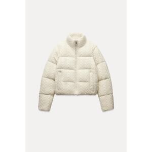 Zara Ivory Ecru Cream Knit Puffer Jacket - S - Ivory